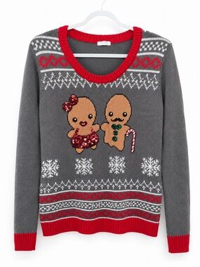 Ardene Gingerbread Couple Christmas Sweater Sequin Holiday Pullover